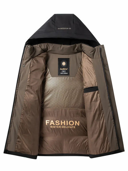 [COMPRA 1 Y LLEVA 2] Chaqueta de invierno para hombre con capucha desmontable – Abrigo informal y elegante con bolsillos + ¡Reloj exclusivo de regalo!