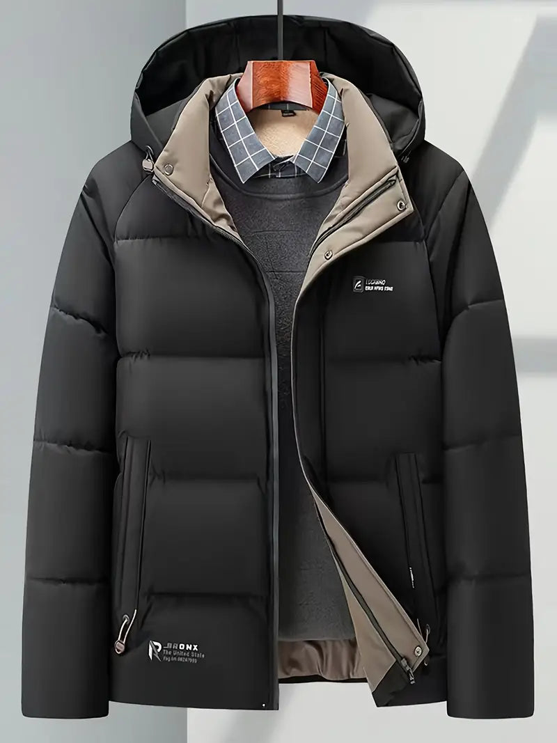 [COMPRA 1 Y LLEVA 2] Chaqueta de invierno para hombre con capucha desmontable – Abrigo informal y elegante con bolsillos + ¡Reloj exclusivo de regalo!